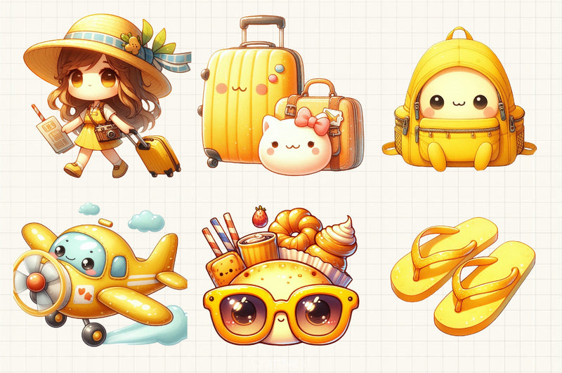 Cute Yellow Travel Clipart Bundle - CraftNest - Digital Crafting and Art