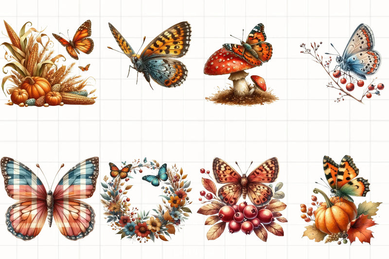 Fall Butterfly Garden Clipart Bundle - CraftNest - Digital Crafting and Art