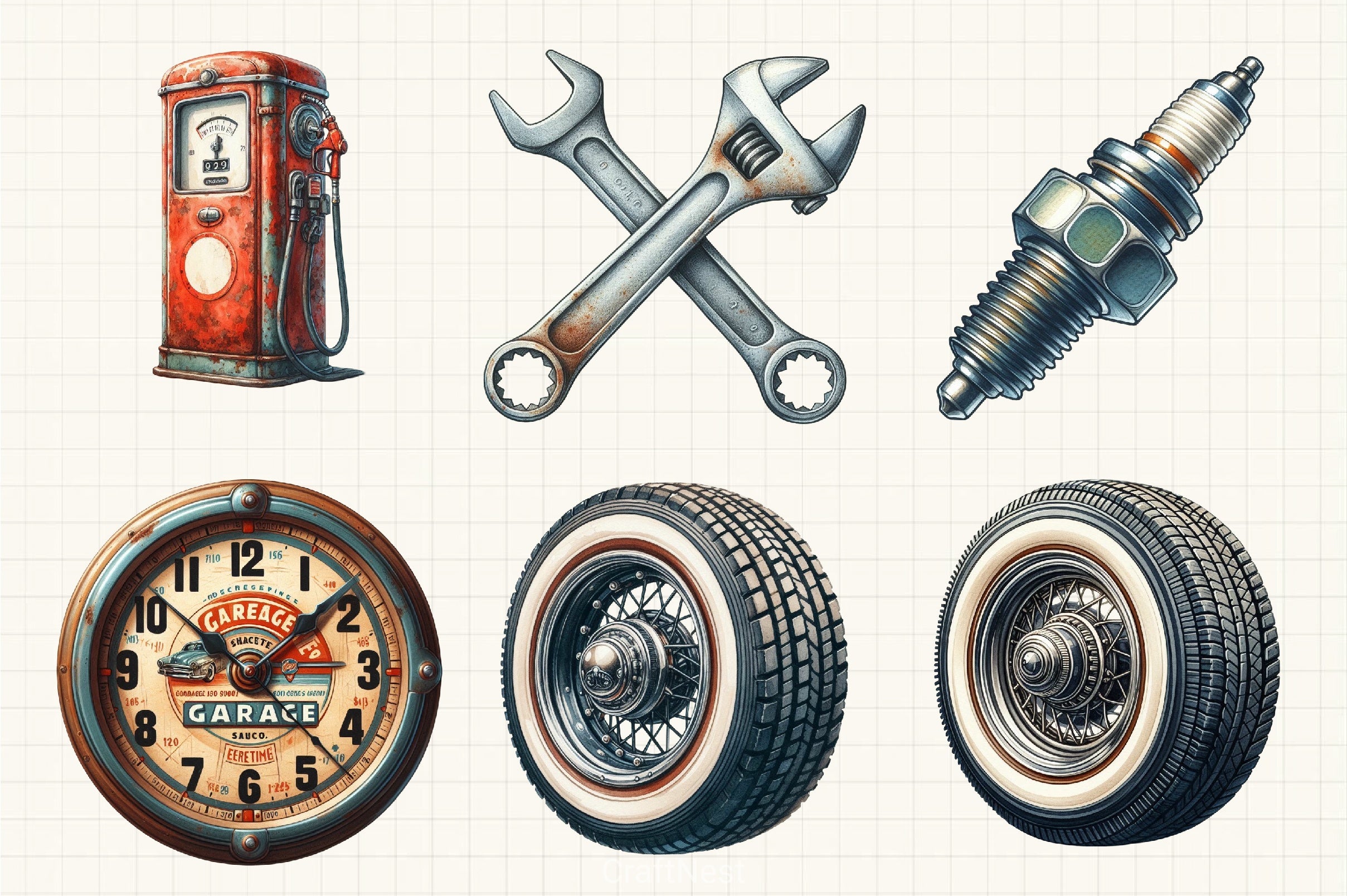 Retro Garage Clipart Bundle - CraftNest - Digital Crafting and Art