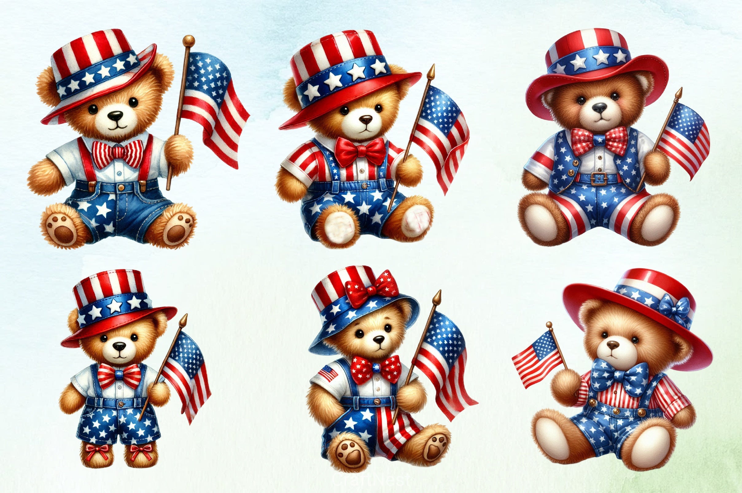 Patriotic 4th of July Teddy Bear Clipart Bundle 1 - CraftNest - Digital Crafting and Art