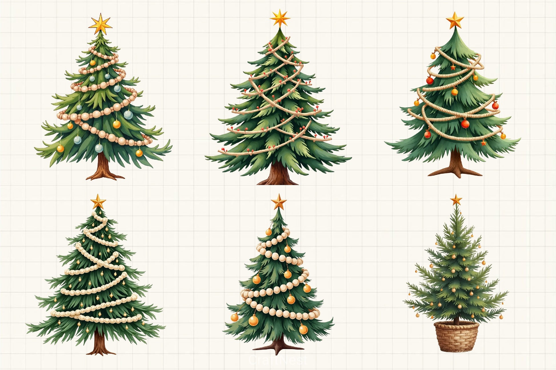 Boho Christmas Tree Clipart Bundle - CraftNest - Digital Crafting and Art