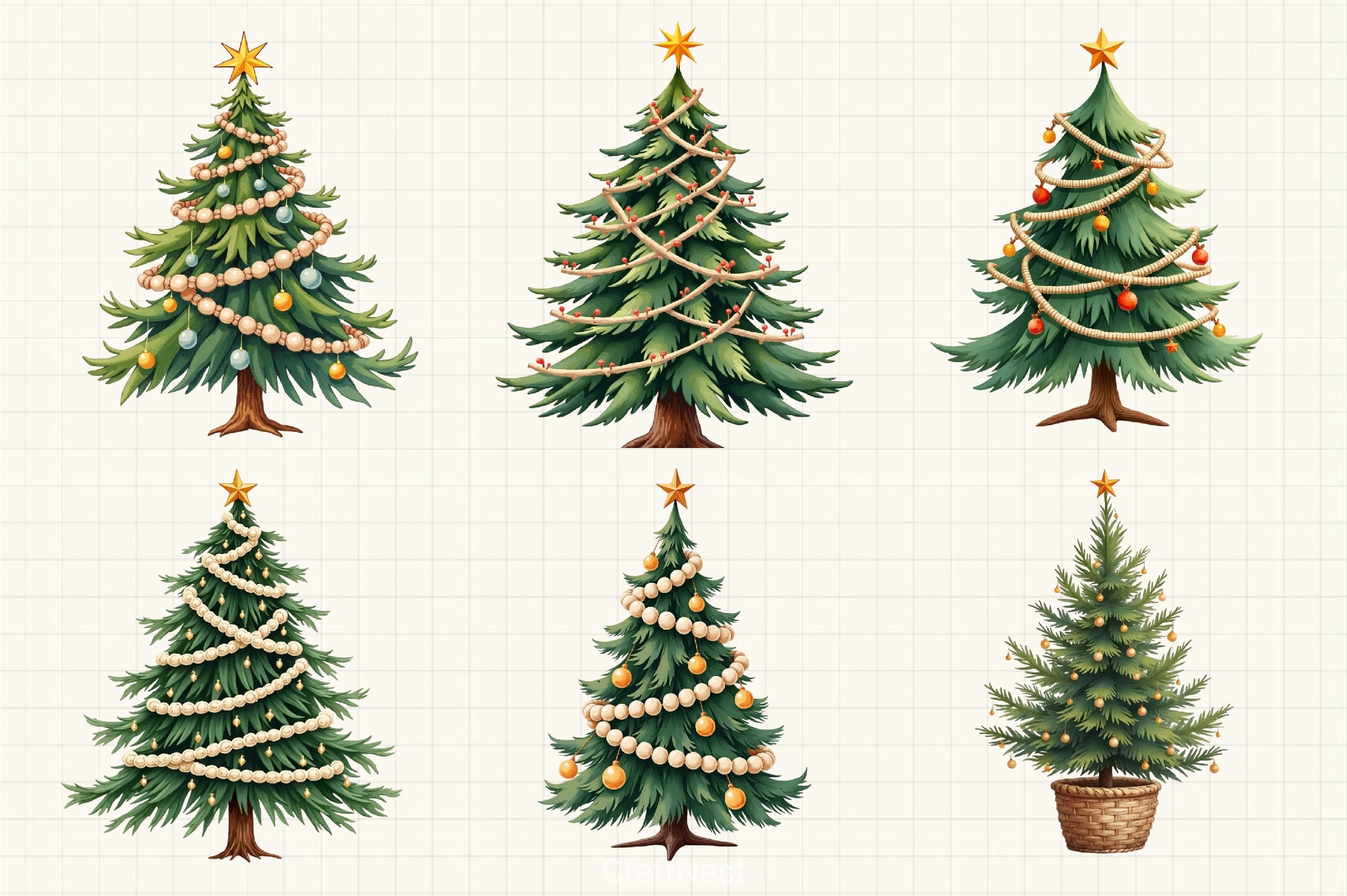 Boho Christmas Tree Clipart Bundle - CraftNest - Digital Crafting and Art