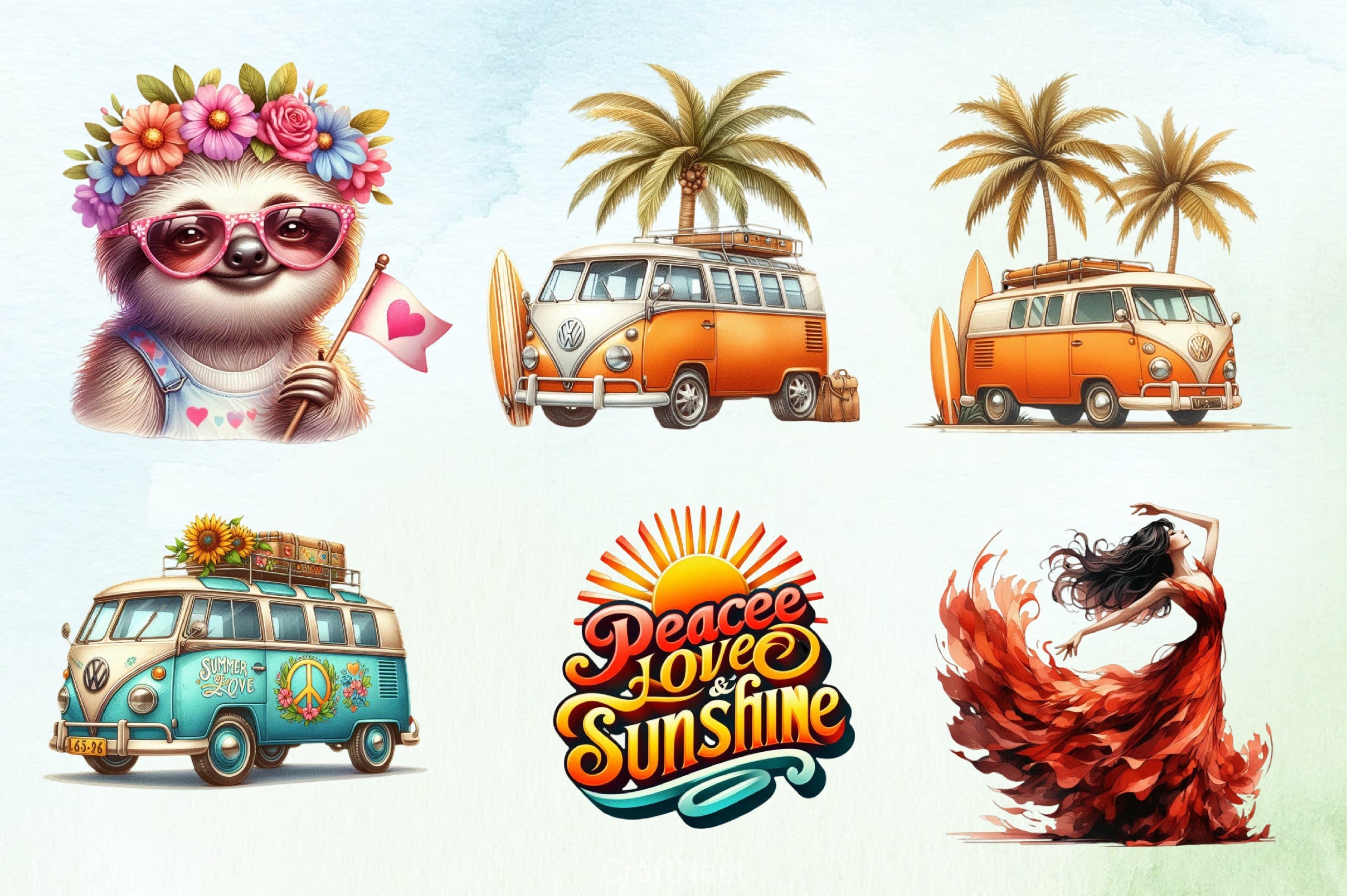 Hippie Summer Clipart Bundle 1 - CraftNest - Digital Crafting and Art