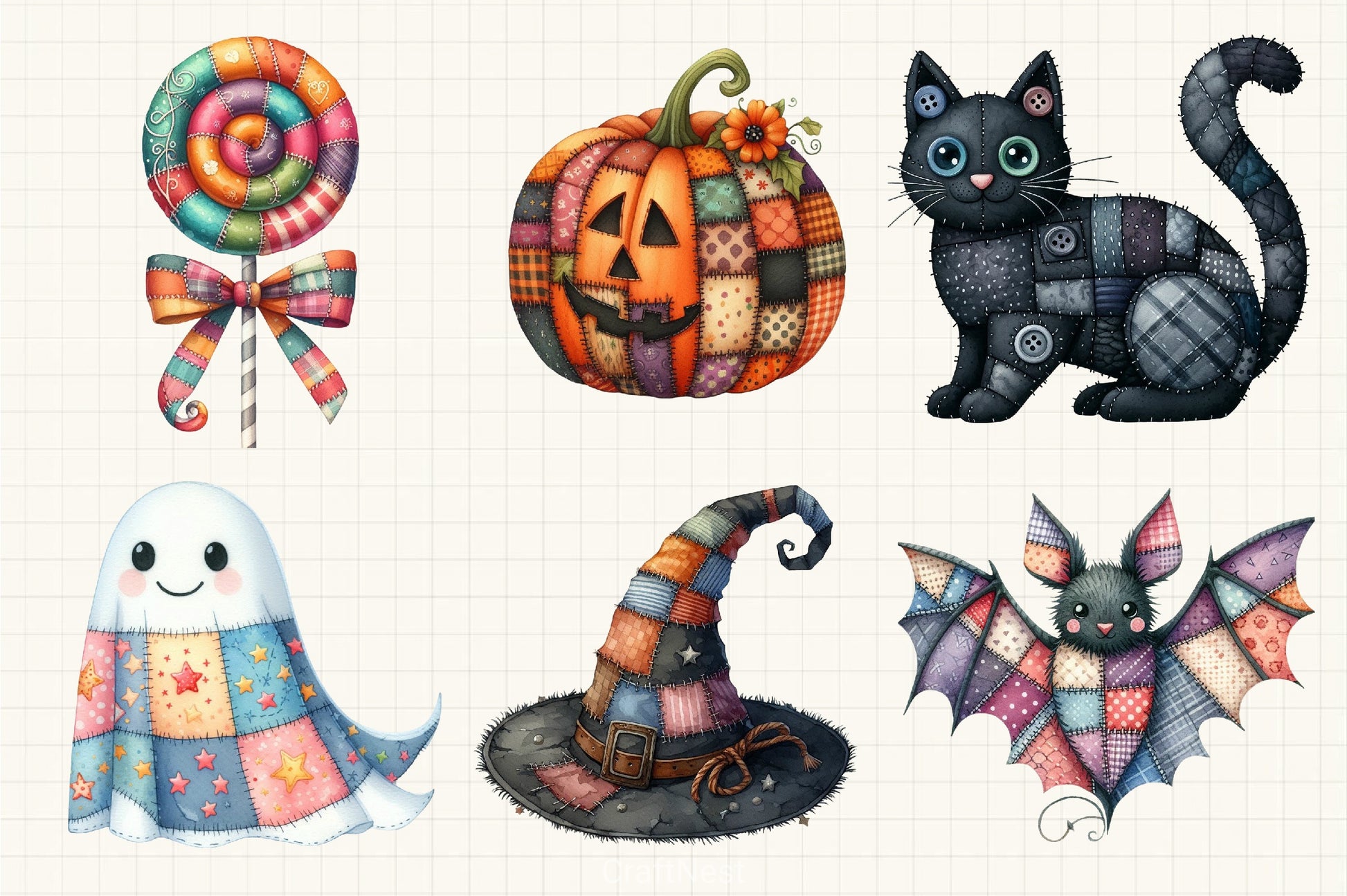 Patchwork Halloween Clipart Bundle - CraftNest - Digital Crafting and Art