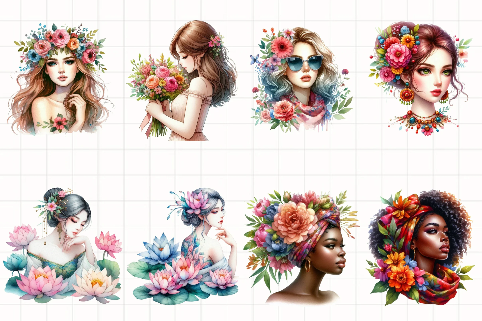 Floral Woman Clipart Bundle 1 - CraftNest - Digital Crafting and Art