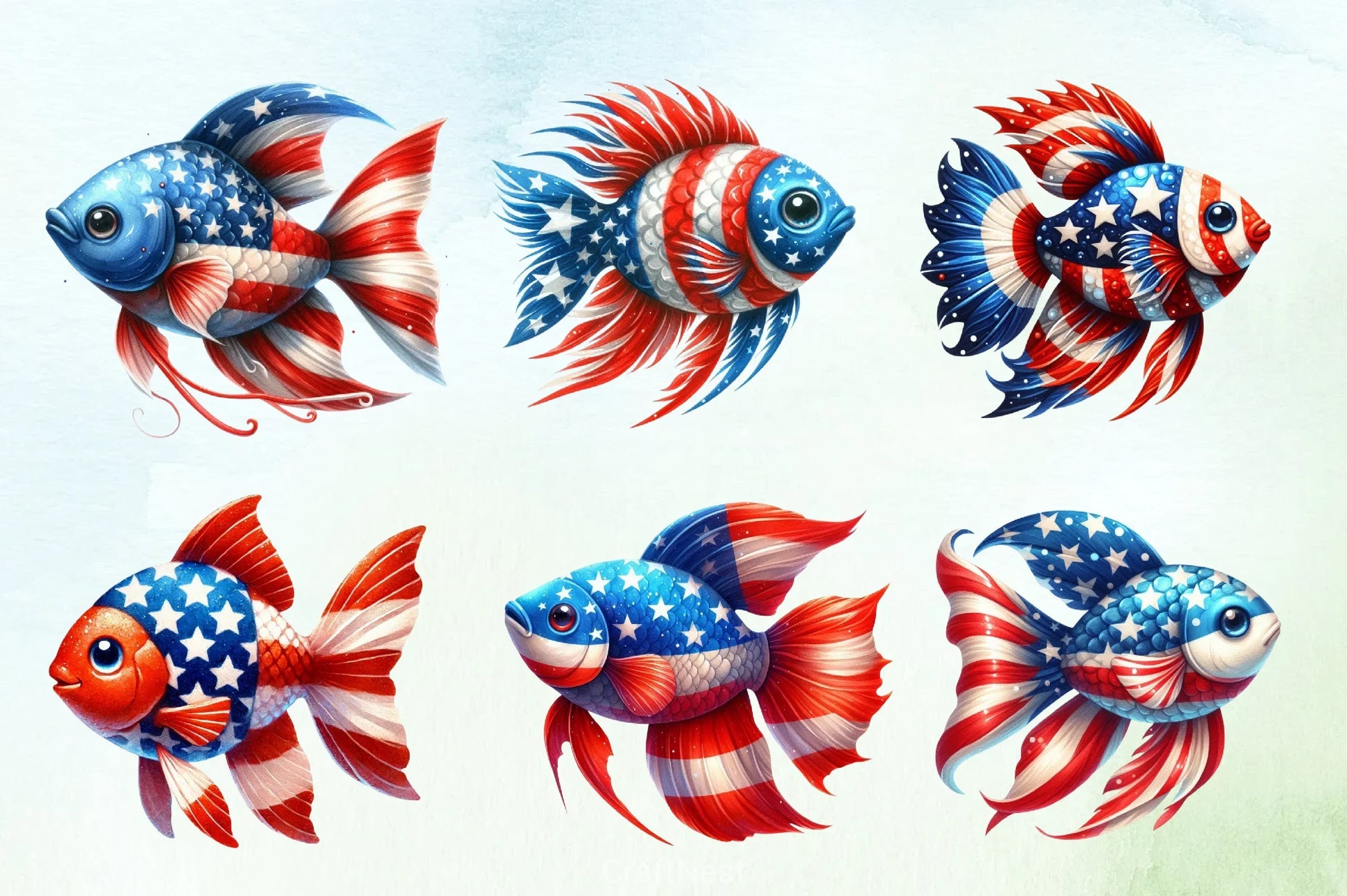 Patriotic Fish Clipart Bundle - CraftNest - Digital Crafting and Art