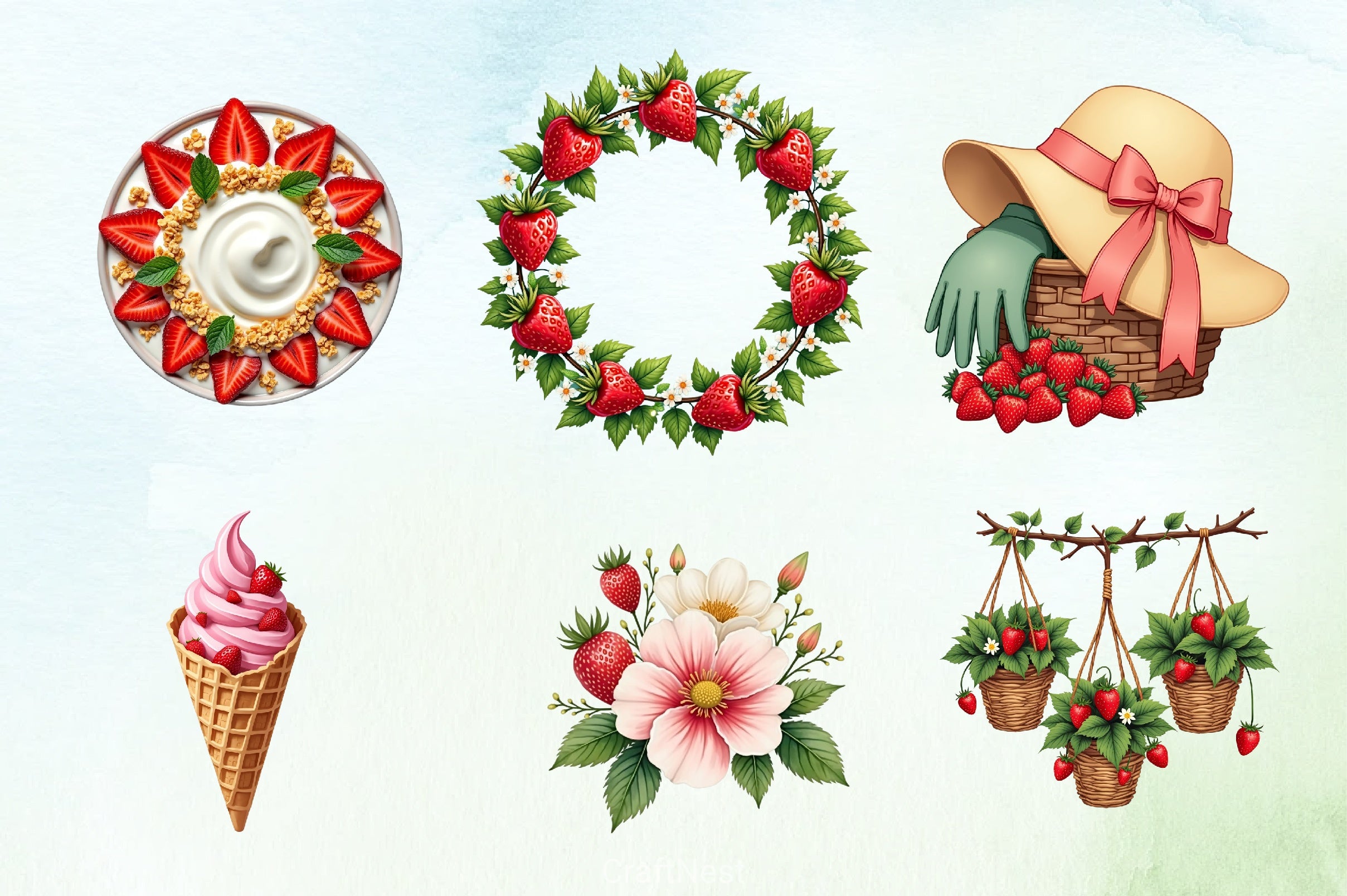 Summer Strawberries Clipart Bundle - CraftNest - Digital Crafting and Art