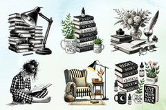 Black & White Reading Day Clipart Bundle - CraftNest - Digital Crafting and Art