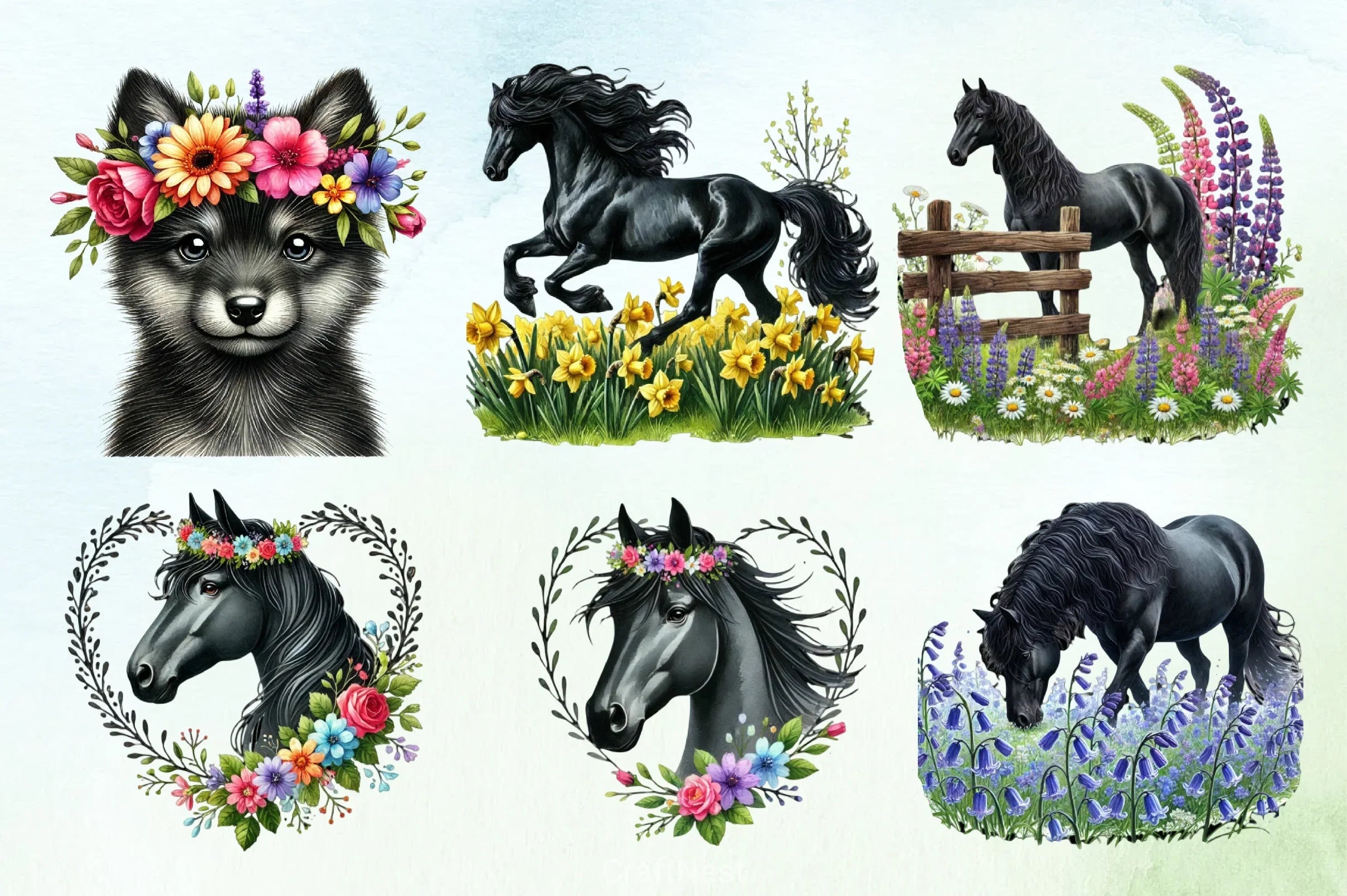 Spring Black Wolf Clipart Bundle 3 - CraftNest - Digital Crafting and Art
