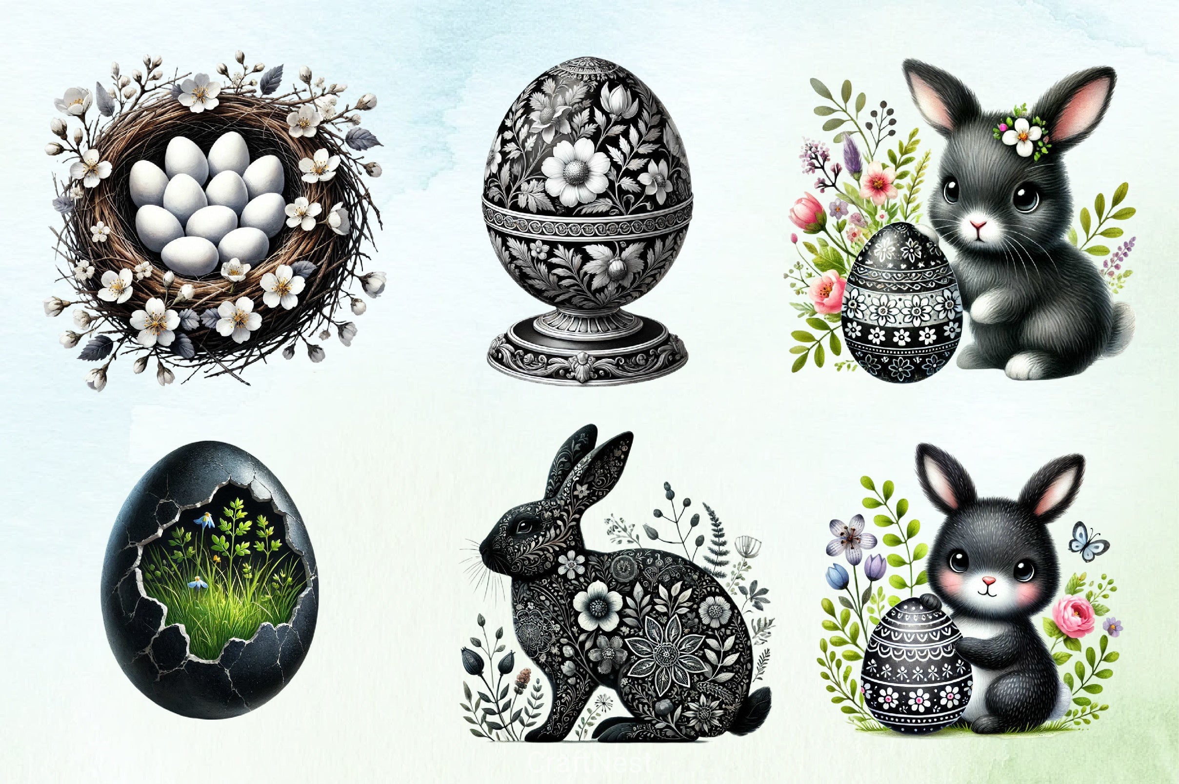 Black & White Easter Clipart Bundle - CraftNest - Digital Crafting and Art