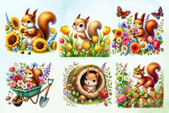 Spring Squirrel Garden Clipart Bundle - CraftNest - Digital Crafting and Art