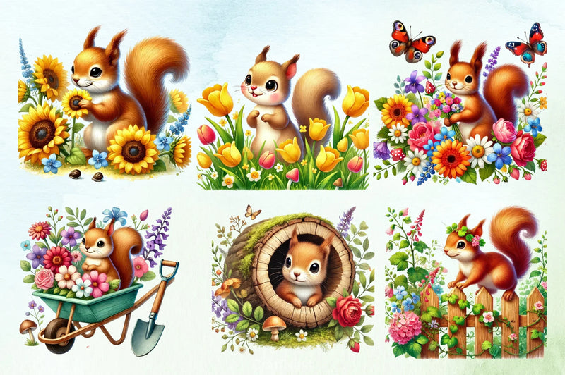 Spring Squirrel Garden Clipart Bundle - CraftNest - Digital Crafting and Art