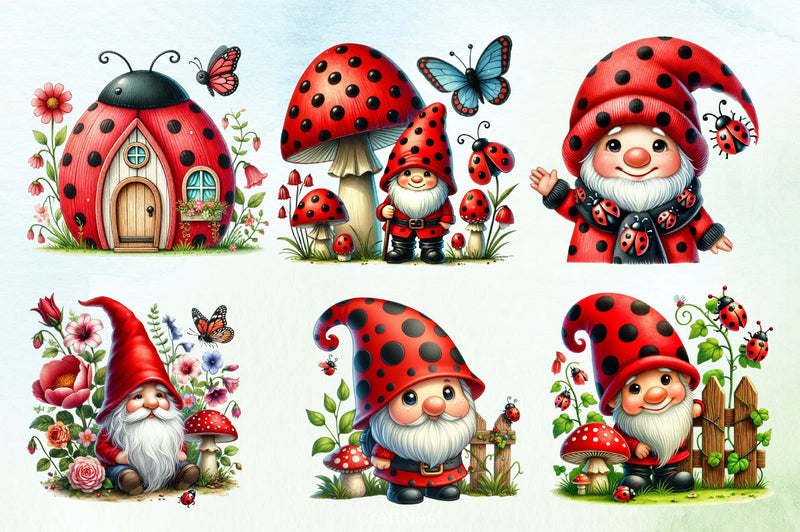 Ladybug Gnomes Clipart Bundle 20 - CraftNest - Digital Crafting and Art