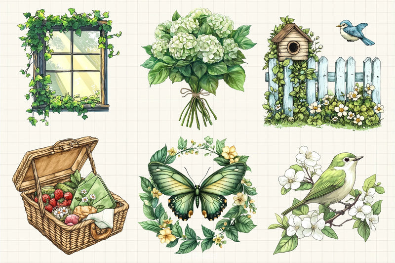 Green Blossom Spring Clipart Bundle - CraftNest - Digital Crafting and Art