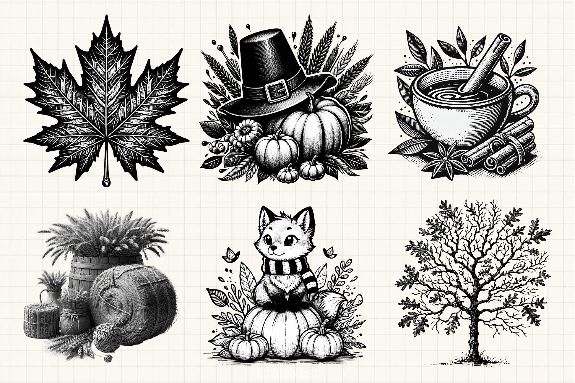 Black & White Autumn Clipart Bundle 5 - CraftNest - Digital Crafting and Art