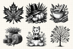 Black & White Autumn Clipart Bundle 5 - CraftNest - Digital Crafting and Art