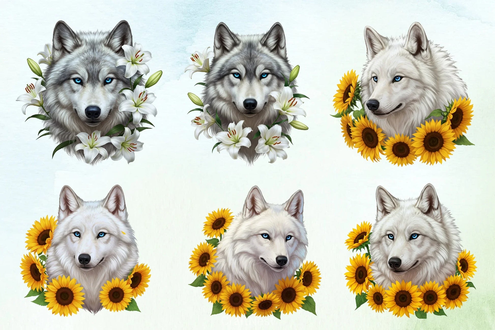 Floral Arctic Wolf Clipart Bundle - CraftNest - Digital Crafting and Art