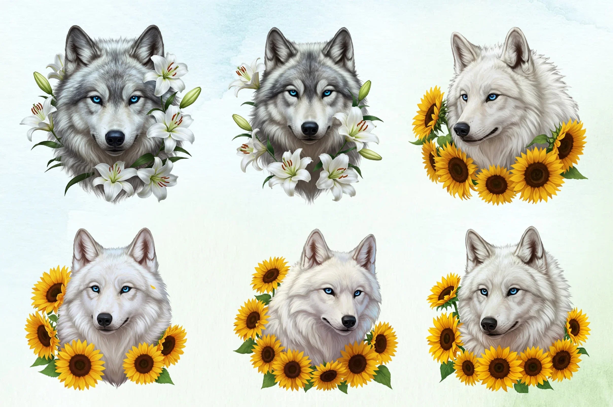 Floral Arctic Wolf Clipart Bundle - CraftNest - Digital Crafting and Art