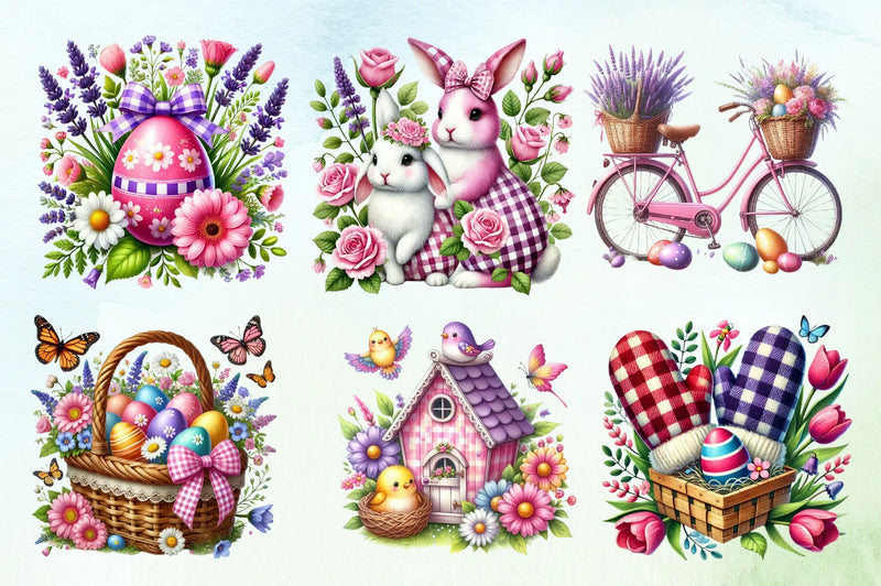 Pink Easter Gingham Clipart Bundle - CraftNest - Digital Crafting and Art