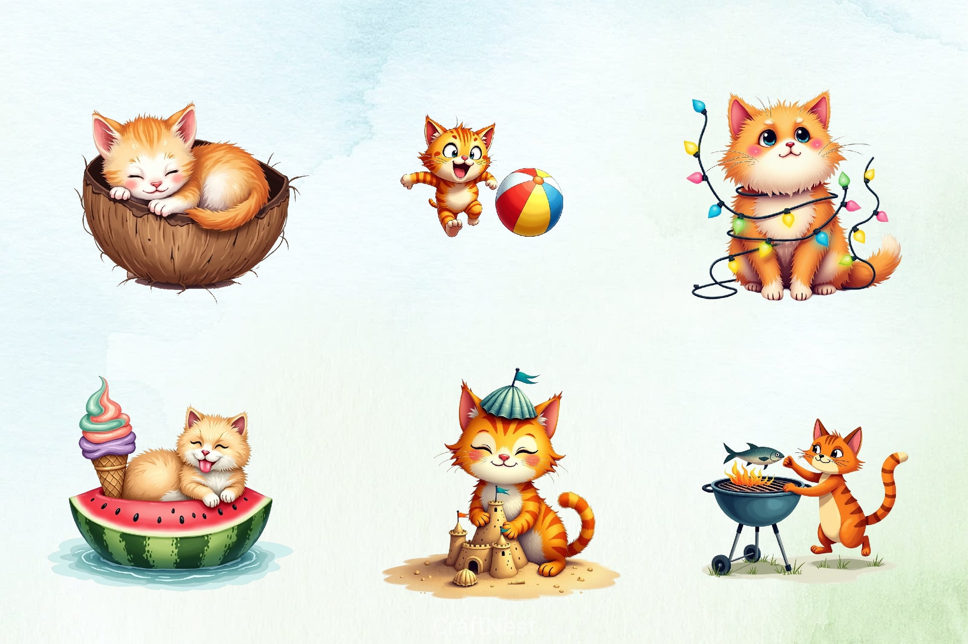 Funny Summer Cats Clipart Bundle - CraftNest - Digital Crafting and Art