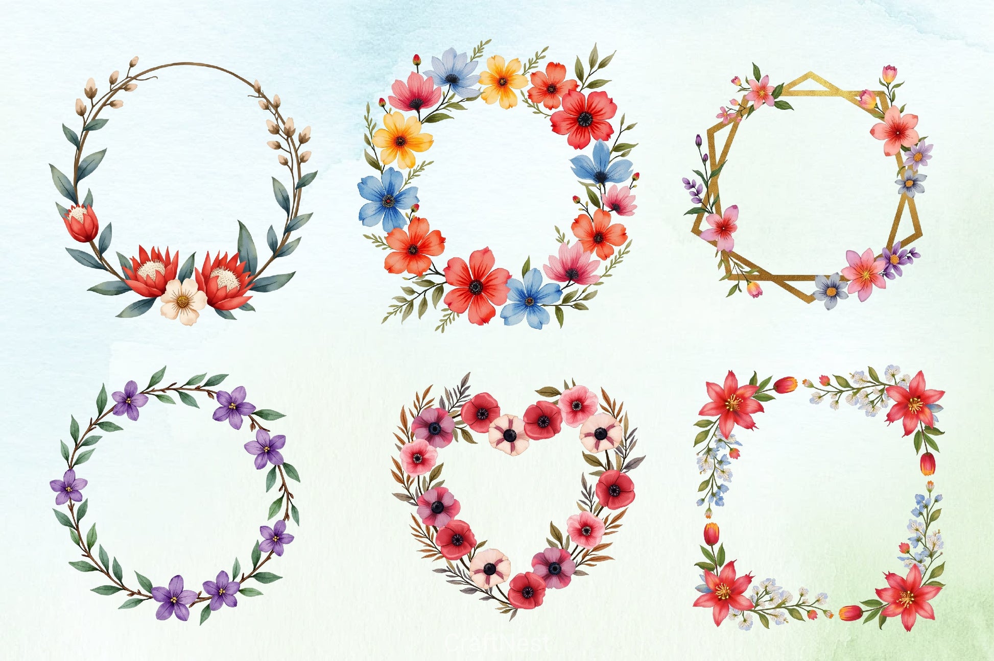 Boho Floral Frame Clipart Bundle - CraftNest - Digital Crafting and Art