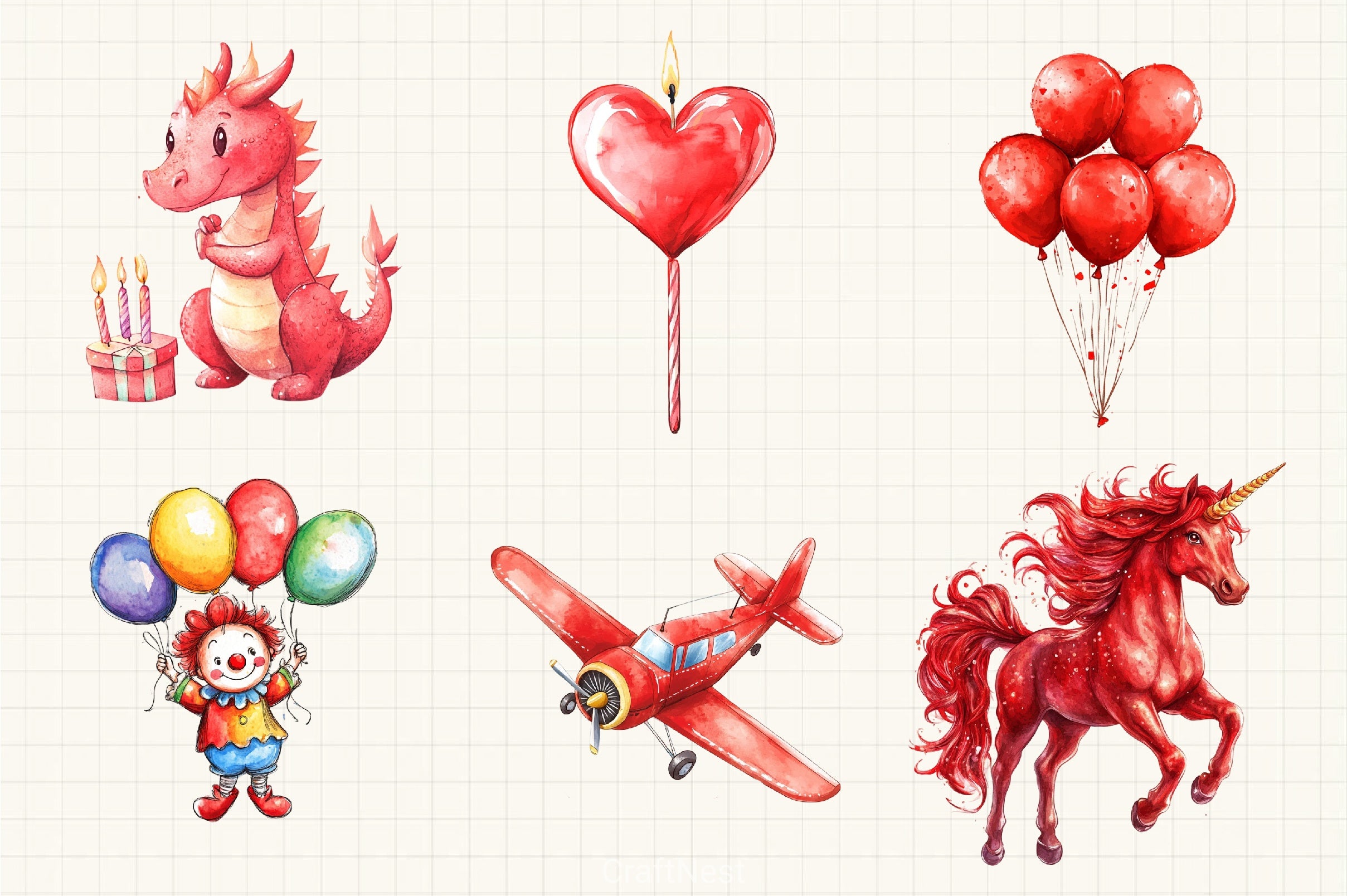 Red Kids Birthday Clipart Bundle - CraftNest - Digital Crafting and Art