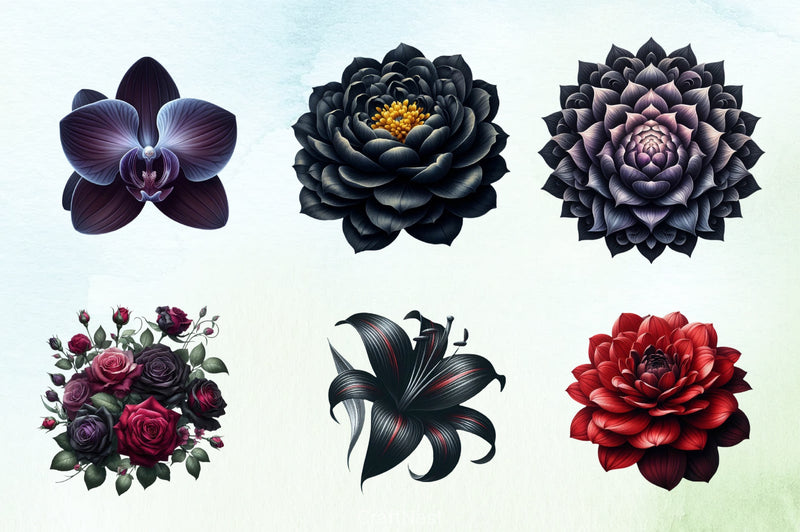 Dark Moody Gothic Flowers Clipart Bundle 1 - CraftNest - Digital Crafting and Art