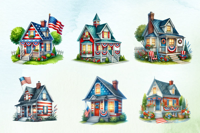 4th of July House Clipart Bundle 7 - CraftNest - Digital Crafting and Art