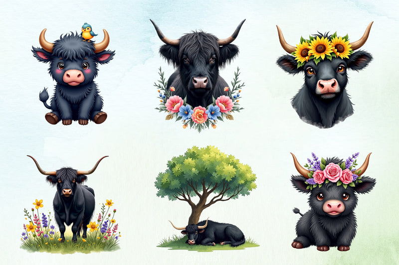 Black Highland Cow Clipart Bundle - CraftNest - Digital Crafting and Art