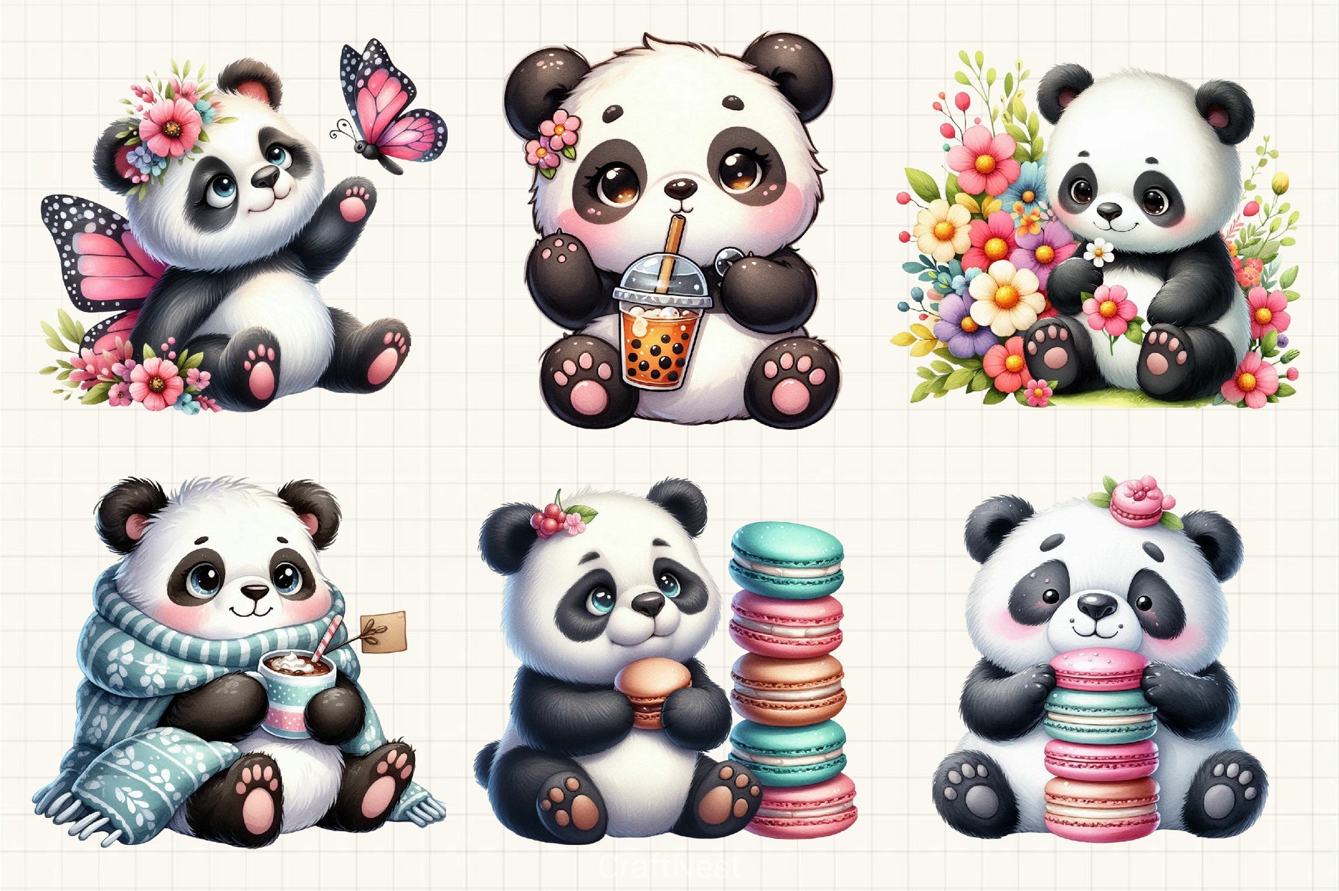 Cute Panda Clipart Bundle 4 - CraftNest - Digital Crafting and Art