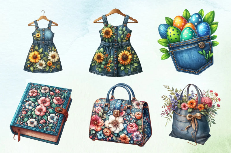 Vintage Denim Clipart Bundle - CraftNest - Digital Crafting and Art