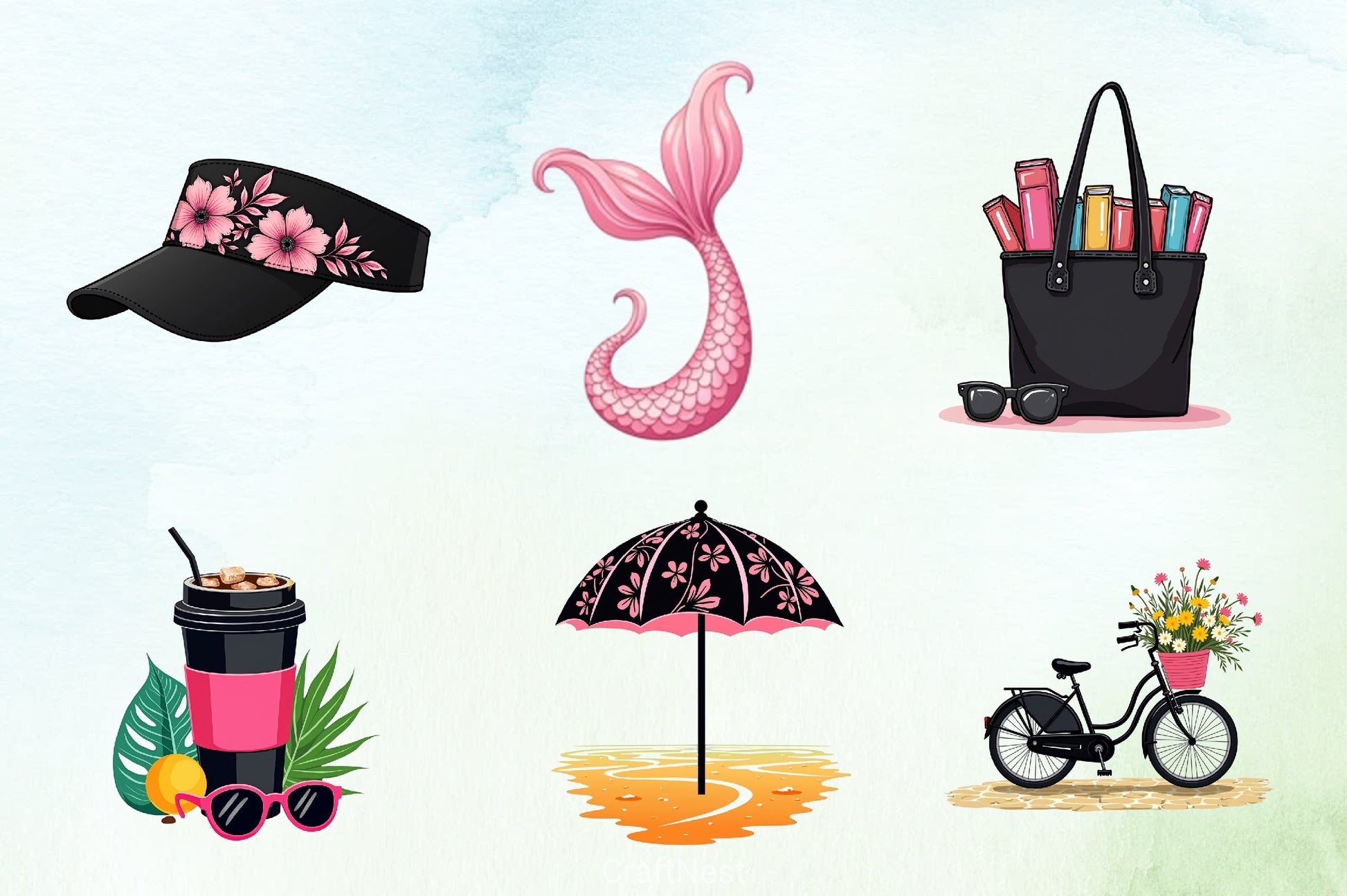 Black & Pink Summer Clipart Bundle - CraftNest - Digital Crafting and Art