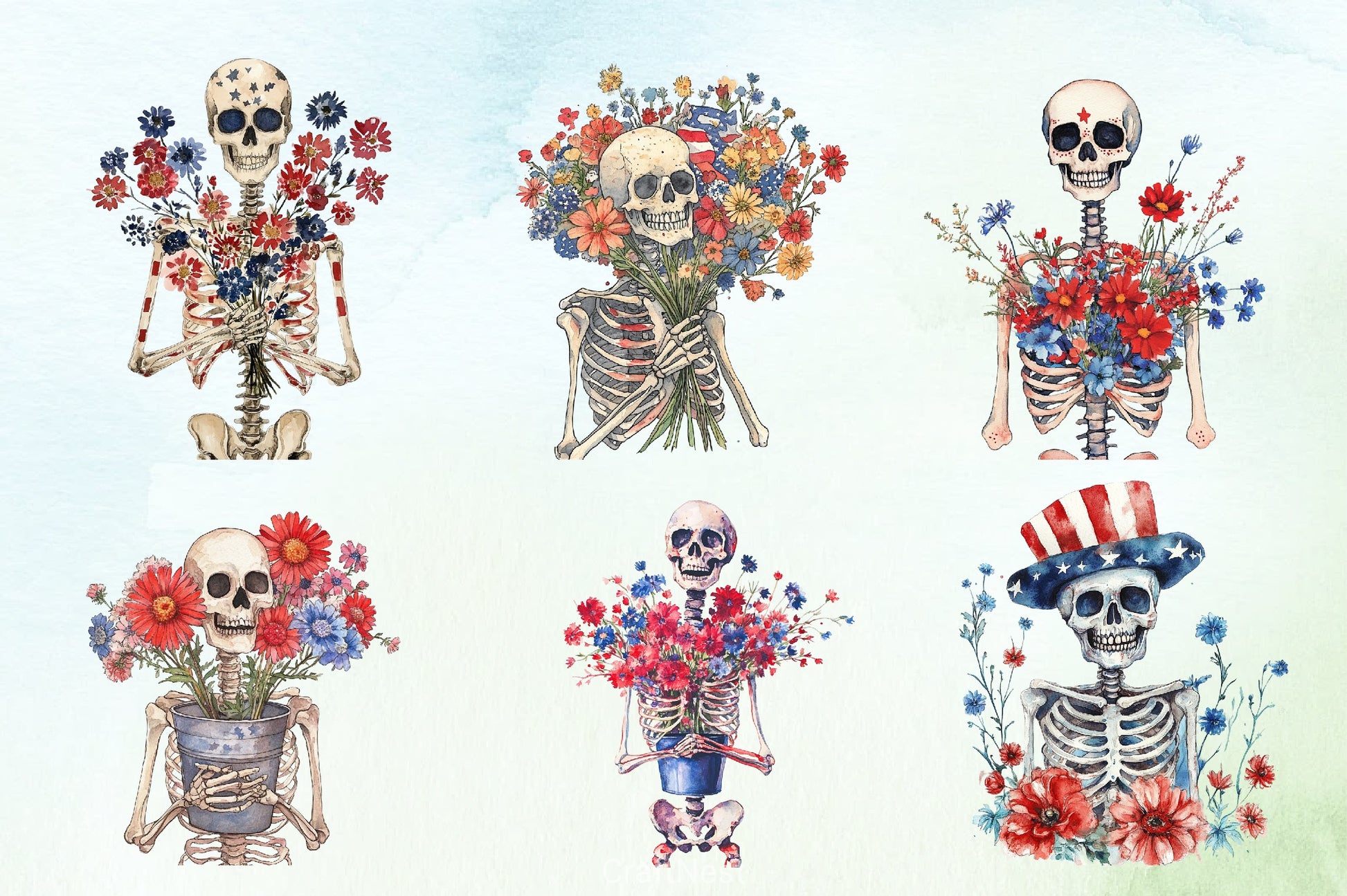 4th of July Skeleton Flower Clipart Bundle - CraftNest - Digital Crafting and Art