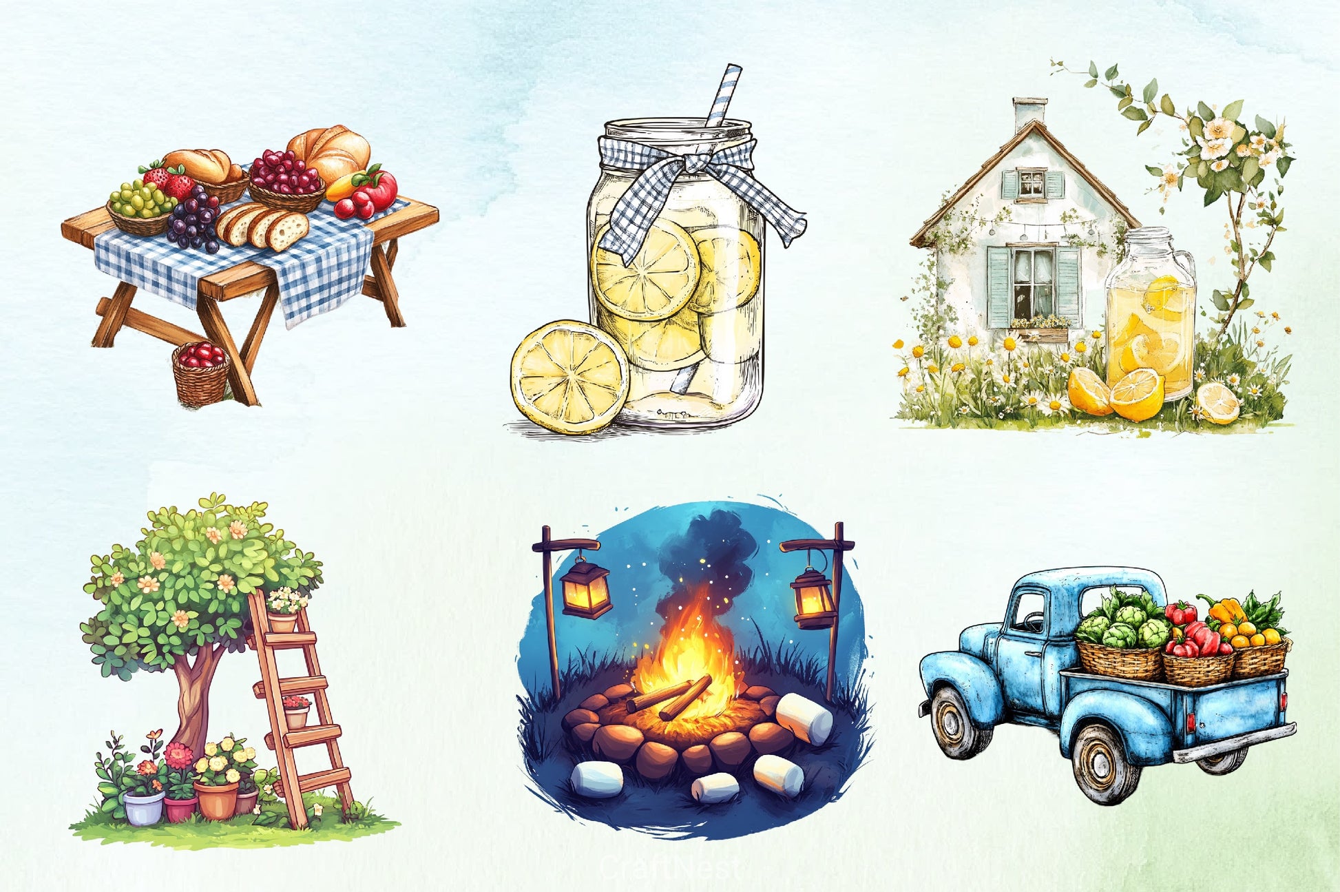 Happy Rustic Summer Clipart Bundle 7 - CraftNest - Digital Crafting and Art