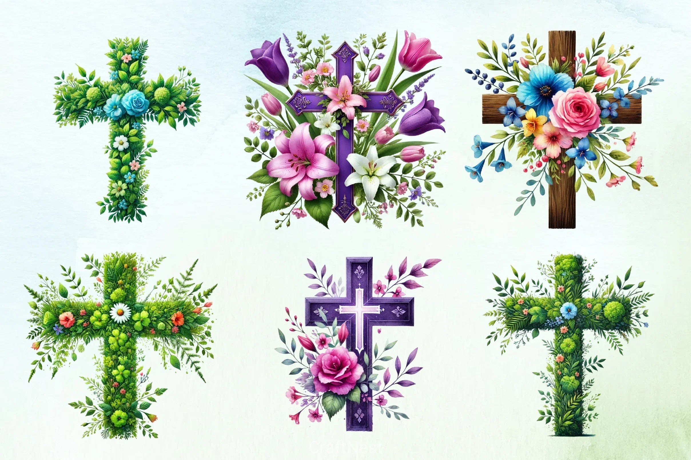 Spring Floral Cross Clipart Bundle - CraftNest - Digital Crafting and Art