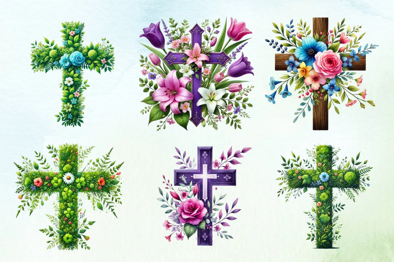 Spring Floral Cross Clipart Bundle - CraftNest - Digital Crafting and Art