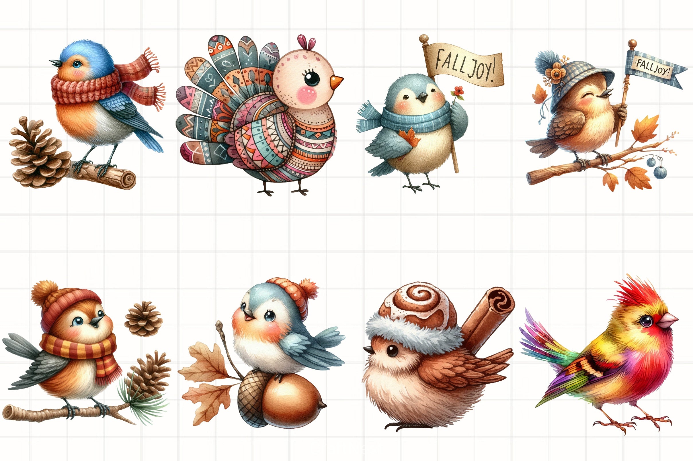 Whimsical Fall Birds Clipart Bundle - CraftNest - Digital Crafting and Art