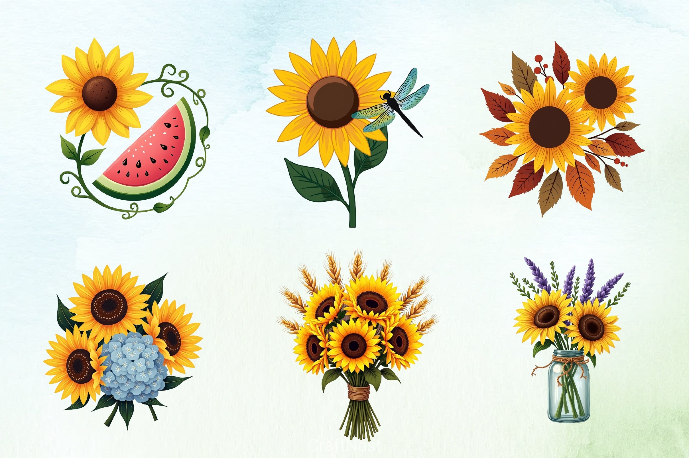 Sunflowers Clipart Bundle 5 - CraftNest - Digital Crafting and Art