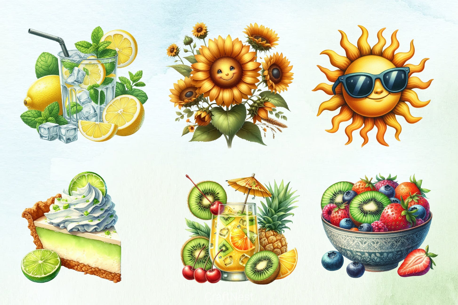 Summer Sun Tropical Food & Drink Clipart Bundle - CraftNest - Digital Crafting and Art