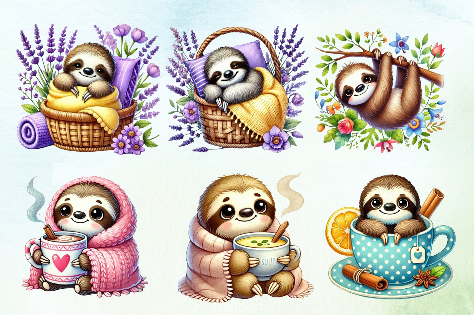 Cozy Sloths Clipart Bundle - CraftNest - Digital Crafting and Art