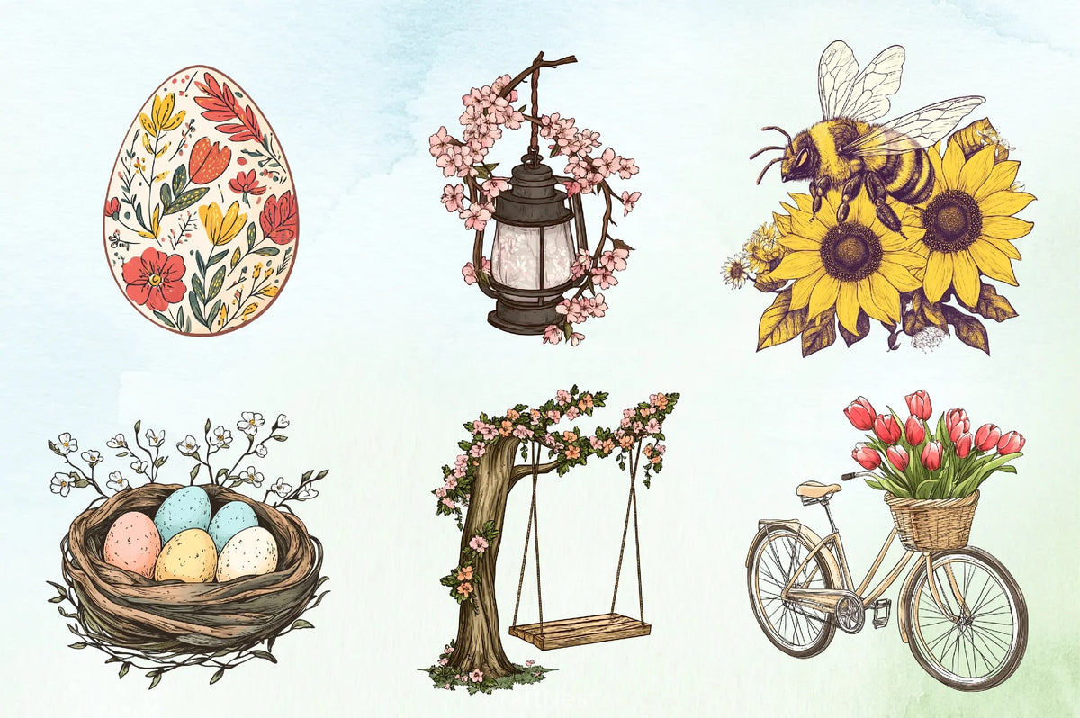 Cute Rustic Spring Icon Rustic Spring Clipart Bundle