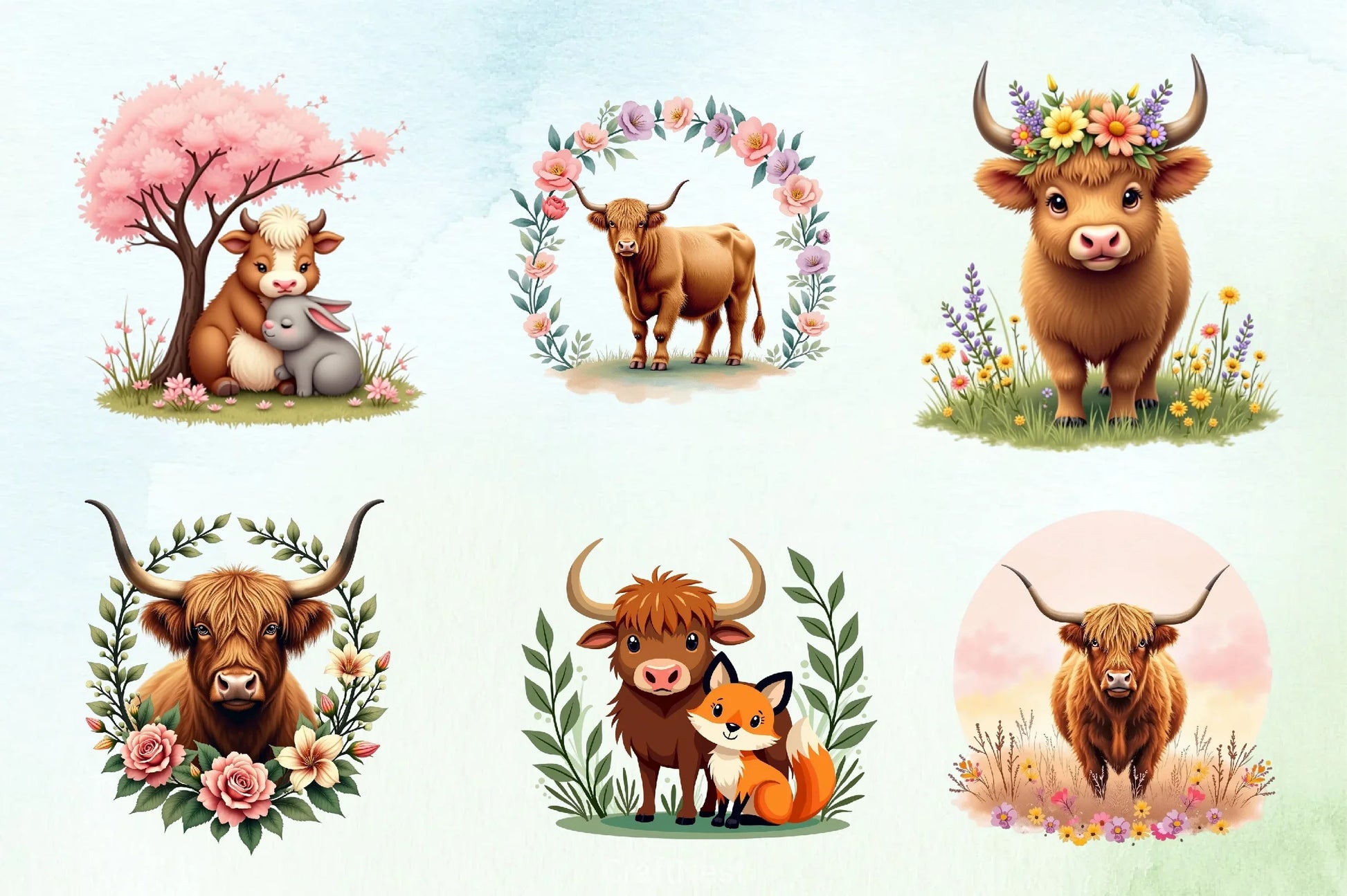 Spring Highland Cow Clipart Bundle - CraftNest - Digital Crafting and Art