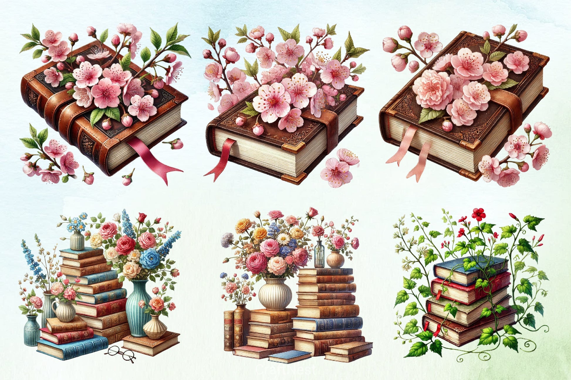 Pretty Books Flowers Clipart Bundle - CraftNest - Digital Crafting and Art
