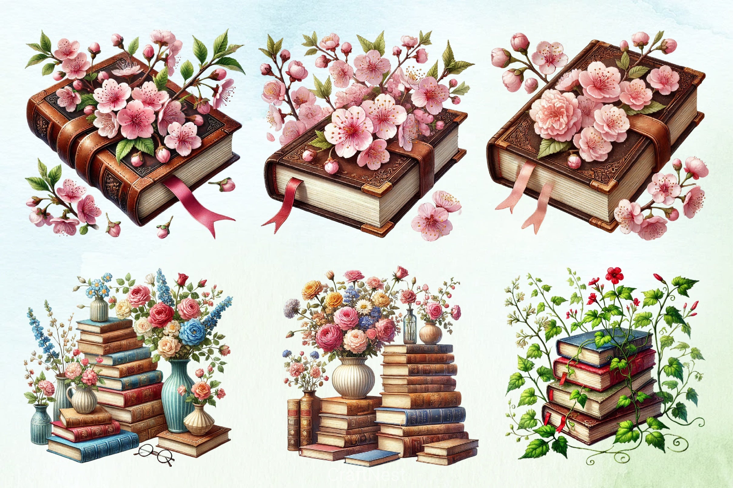 Pretty Books Flowers Clipart Bundle - CraftNest - Digital Crafting and Art