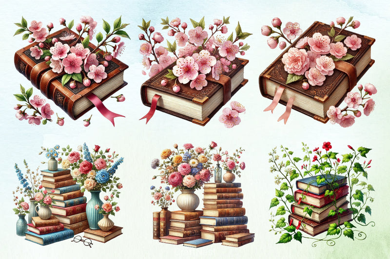 Pretty Books Flowers Clipart Bundle - CraftNest - Digital Crafting and Art