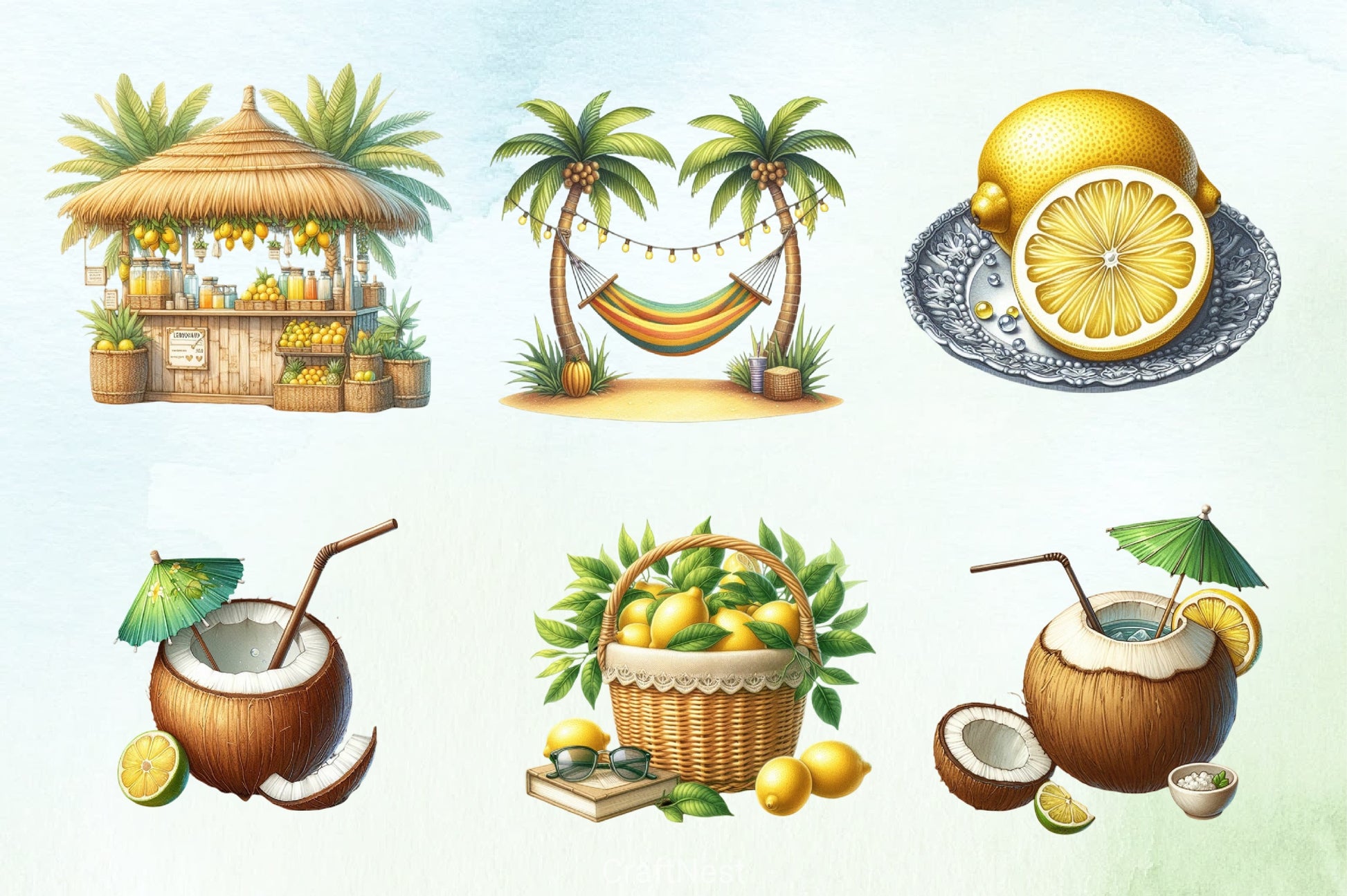 Mediterranean Lemon Beach Clipart Bundle 2 - CraftNest - Digital Crafting and Art