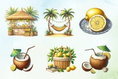 Mediterranean Lemon Beach Clipart Bundle 2 - CraftNest - Digital Crafting and Art
