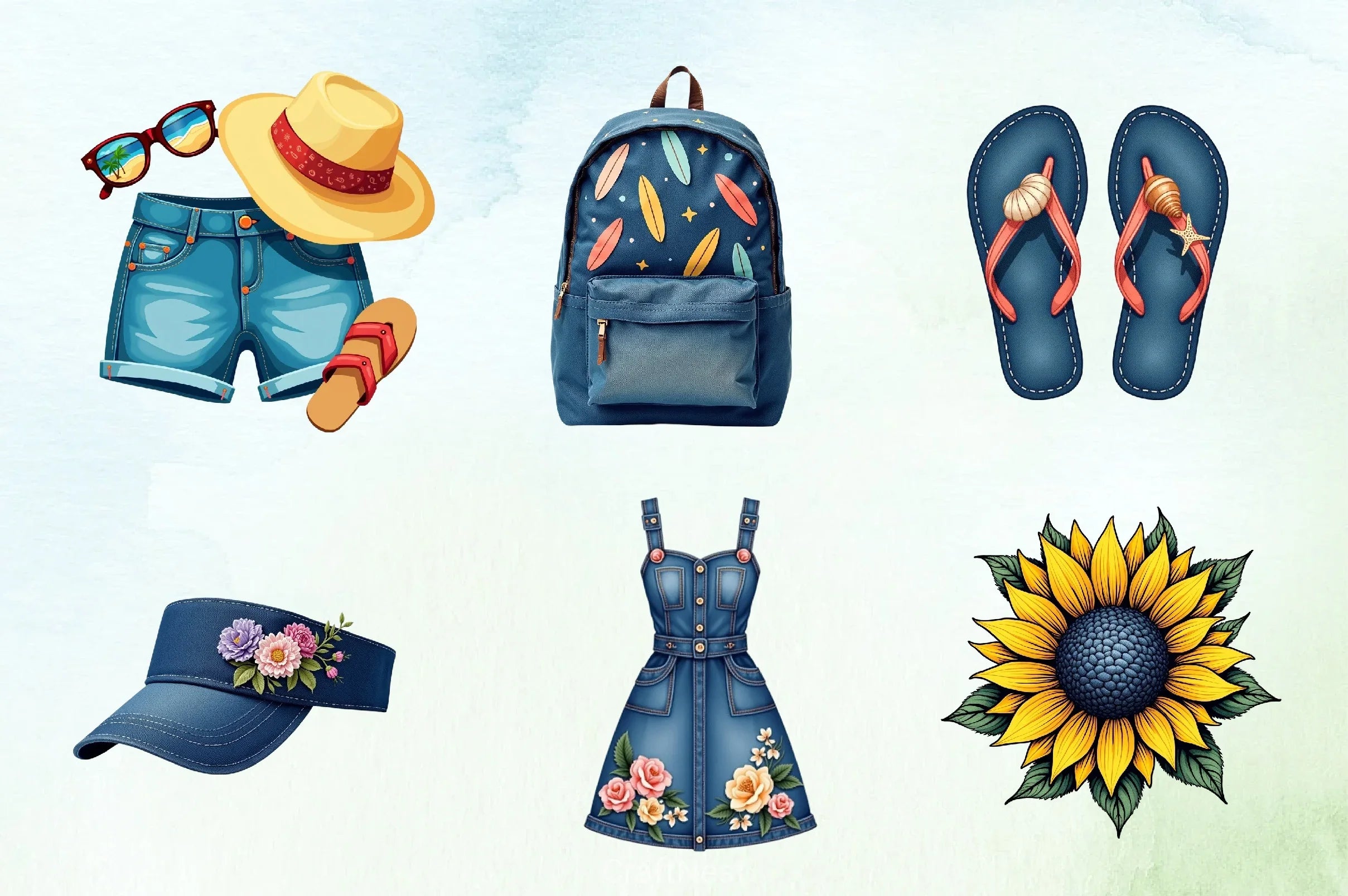 Summer Denim Clipart Bundle - CraftNest - Digital Crafting and Art