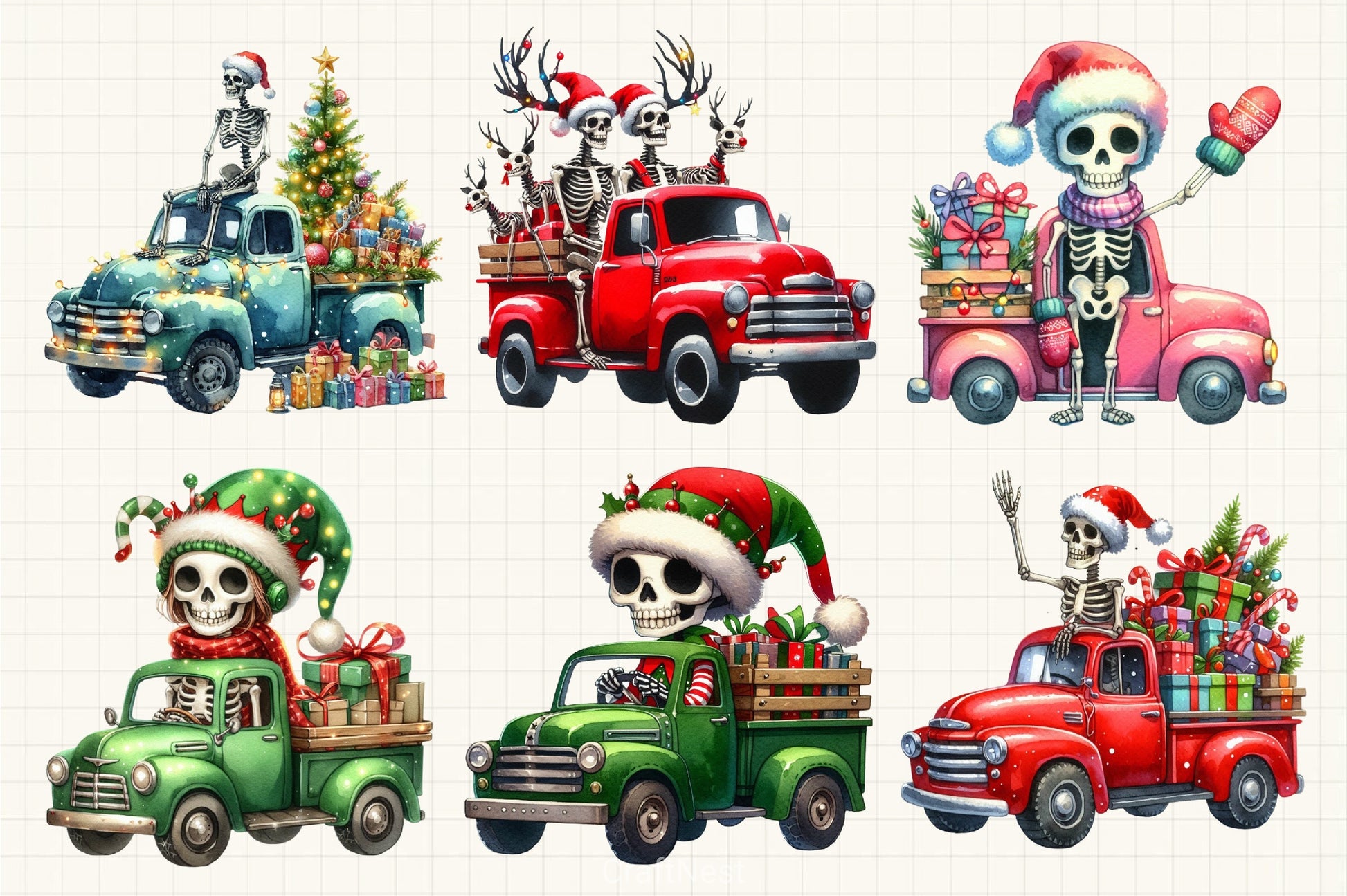 Christmas Truck Skeleton Clipart Bundle 2 - CraftNest - Digital Crafting and Art