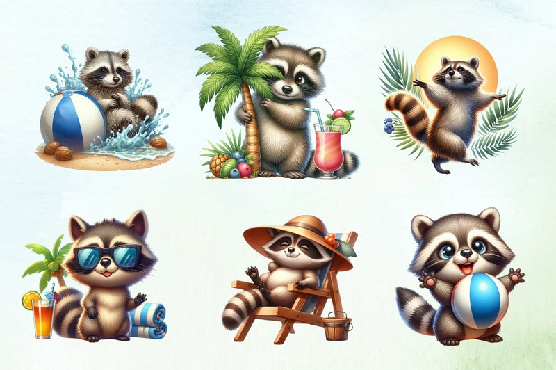 Summer Raccoon Clipart Bundle - CraftNest - Digital Crafting and Art